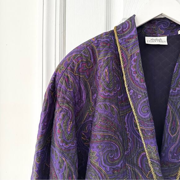Linda Allard Ellen Tracy Purple Paisley Silk Quilted Vintage Rope Trim Jacket M - Picture 3 of 14